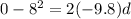 0 - 8^2 = 2(-9.8)d