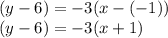 (y-6) = - 3 (x - (- 1))\\(y-6) = - 3 (x + 1)