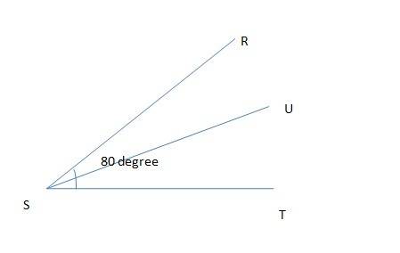 Angle rst measures 80 degrees. ray su bisects the angle. what is the measure of the two smaller angl