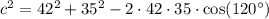 c^2=42^2+35^2-2\cdot42\cdot35\cdot\text{cos}(120^{\circ})