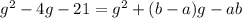 g^2-4g-21=g^2+(b-a)g-ab
