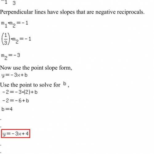 Passing through (3,-2) and perpendicular to the line whose equation is x-3y-5=0 what is the point sl