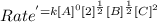 Rate^'=k[A]^0[2]^\frac{1}{2}[B]^\frac{1}{2}[C]^2
