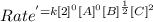 Rate^'=k[2]^0[A]^0[B]^\frac{1}{2}[C]^2