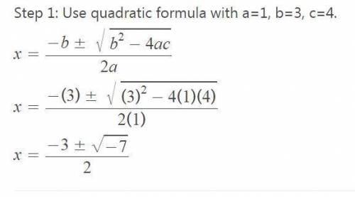 What is the solution to the following equation?  x2 + 3x + 4 = 0