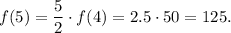 f(5)=\dfrac{5}{2}\cdot f(4)=2.5\cdot 50=125.