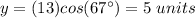y=(13)cos(67\°)=5\ units