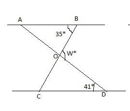 Find the measure of angle w in the attached diagram and explain how you found it.  provide diagram w
