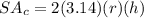 SA_c=2(3.14)(r)(h)
