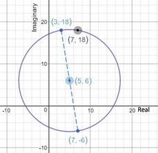 Acircle has a diameter with end points at 3+18i and 7-6i. which point is also on the circle ?