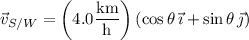 \vec v_{S/W}=\left(4.0\dfrac{\rm km}{\rm h}\right)(\cos\theta\,\vec\imath+\sin\theta\,\vec\jmath)