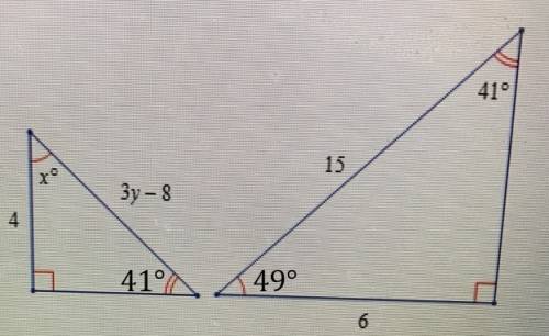 The polygons below are similar find the value of x and y