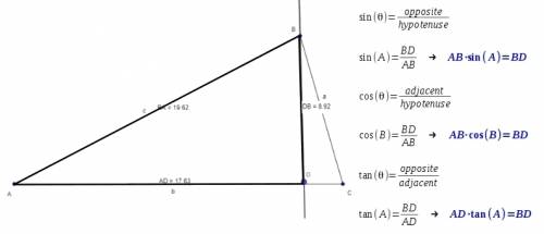 Pics included in terms of the trigonometric ratios for δabd, what is the length of bd?