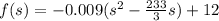 f(s) = - 0.009( {s}^{2} - \frac{233}{3} s) + 12
