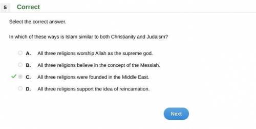 Select the correct answer. in which of these ways is islam similar to both christianity and judaism?