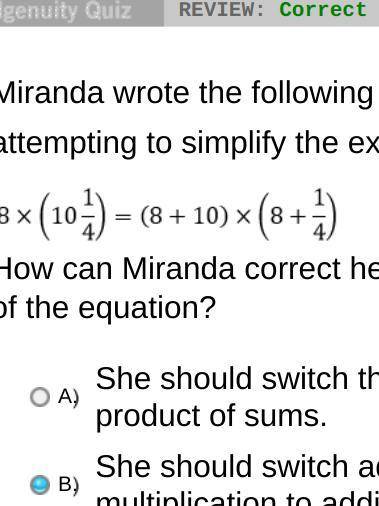 Miranda wrote the following incorrect equation while attempting to simplify the expression 8 x 10 1/