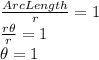 \frac{ArcLength}{r}=1\\\frac{r\theta}{r}=1\\\theta=1