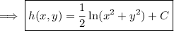 \implies\boxed{h(x,y)=\dfrac12\ln(x^2+y^2)+C}