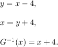 y=x-4,\\ \\x=y+4,\\ \\G^{-1}(x)=x+4.