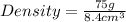 Density=\frac{75g}{8.4cm^3}