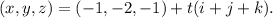 (x,y,z)=(-1,-2,-1)+t(i+j+k).