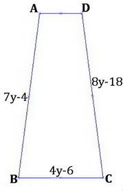 Abcd is an isosceles trapezoid with legs ab and cd and base bc. if the length of ab is 7y - 4, the l