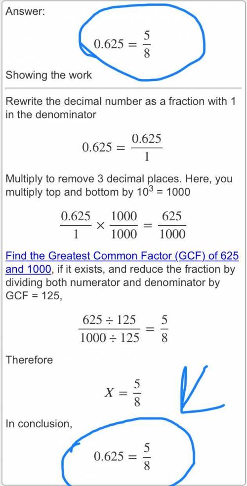 Convert this decimal into its fractional form, simplified completely. 0.625