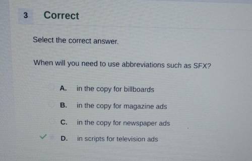 Need answer  select the correct answer.  when will you need to use abbreviations such as sfx?   a.
