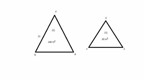 The areas of two similar triangles are 20m2 and 180m2. the length of one of the sides of the second