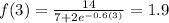 f(3)=\frac{14}{7+2e^{-0.6(3)}}=1.9