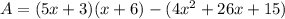 A = (5x+3)(x+6) - (4x^2 + 26x + 15)