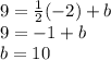 9 = \frac{1}{2}(-2) +b\\9 = -1 +b\\b = 10