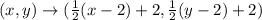 (x, y) \rightarrow (\frac{1}{2}(x-2) +2 , \frac{1}{2}(y-2) +2)