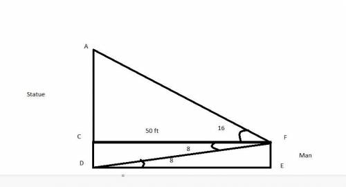 Aperson is standing 50 ft from a statue. the person looks up at an angle of elevation of 16o when st