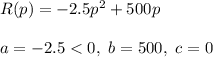 R(p)=-2.5p^2+500p\\\\a=-2.5