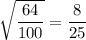\sqrt{\dfrac{64}{100}}=\dfrac{8}{25}