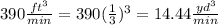 390\frac{ft^{3}}{min} =390(\frac{1}{3})^{3} =14.44\frac{yd^{3}}{min}