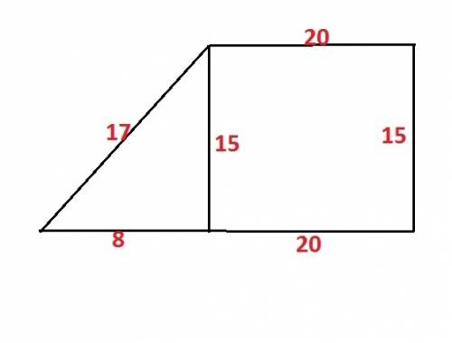 Find the perimeter and area of the polygon shown below. the polygon is a trapezoid made up of a rect