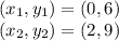 (x_ {1}, y_{1}) = (0,6)\\(x_ {2}, y_{2}) = (2,9)