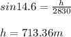 sin14.6=\frac{h}{2830}\\\\h=713.36m