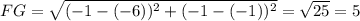 FG=\sqrt{(-1-(-6))^2+(-1-(-1))^2}=\sqrt{25}=5