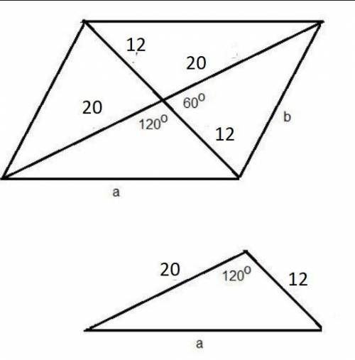 The diagonals of a parallelogram are 24 meters and 40 meters and intersect at an angle of 60º. find