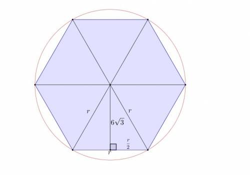 Regular hexagon abcdef is inscribed in circle x and has an apothem that is 6√3 inches long. use the