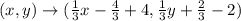 (x, y) \rightarrow (\frac{1}{3}x-\frac{4}{3}+4 , \frac{1}{3}y+\frac{2}{3}-2)
