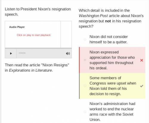 Which detail is included in nixon’s resignation speech but not in the washington post article about