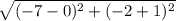 \sqrt{(-7-0)^2+(-2+1)^2}