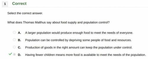 What does thomas malthus say about food supply and population control