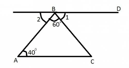 In δabc, m∠a = 40°, m∠b = 60°. find m∠c. (hint:  draw the auxiliary line bd parallel to the line seg