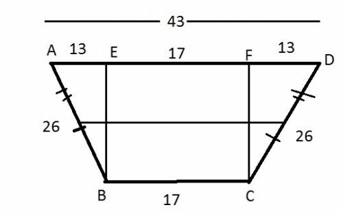 Given:  abcd is a trapezoid, ab=cd, mn is a midsegment, mn=30, bc=17, ab=26 find:  m? a, m? b, m? c,