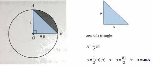 The area sector aob is 20.25π ft squared. find the exact area of the shaded region.